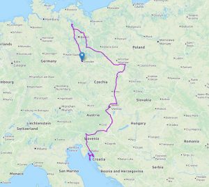 ruta očitana iz GPS uređaja Hrvatska - Njemačka